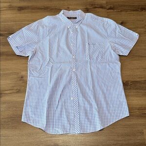 Men's Ben Sherman Heritage Blue & Pink Button Down Short Sleeve Shirt. Size XXL